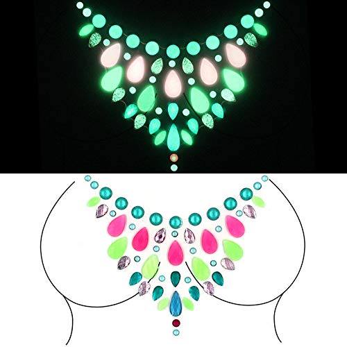 Glow In The Dark  Luminous Body Jewels Set stick-on -Collar Cristales
