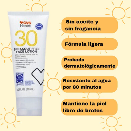 Bloqueador Health Breakout-Free Face Sunscreen Lotion Broad Spectrum SPF 30
